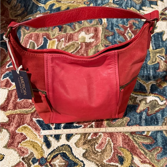 American Leather Co. Red Leather & Suede Handbag - NWT - Picture 5 of 13